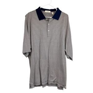 Peter Millar Soft Pink + Navy Blue Striped Collared Polo 100% Cotton Shirt